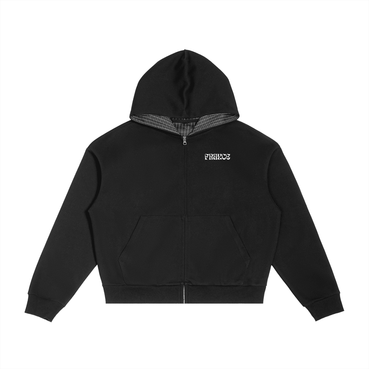 Contrast Plaid Boxy Zip Hoodie - Frayce Apparel