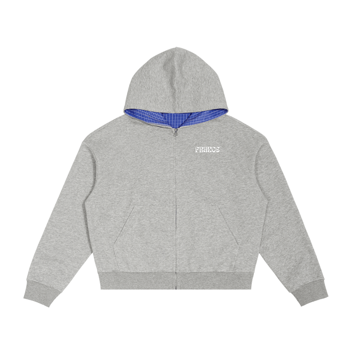 Contrast Plaid Boxy Zip Hoodie - Frayce Apparel