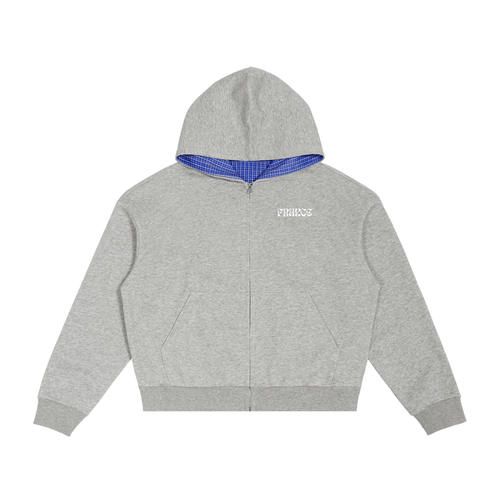 Contrast Plaid Boxy Zip Hoodie - Frayce Apparel
